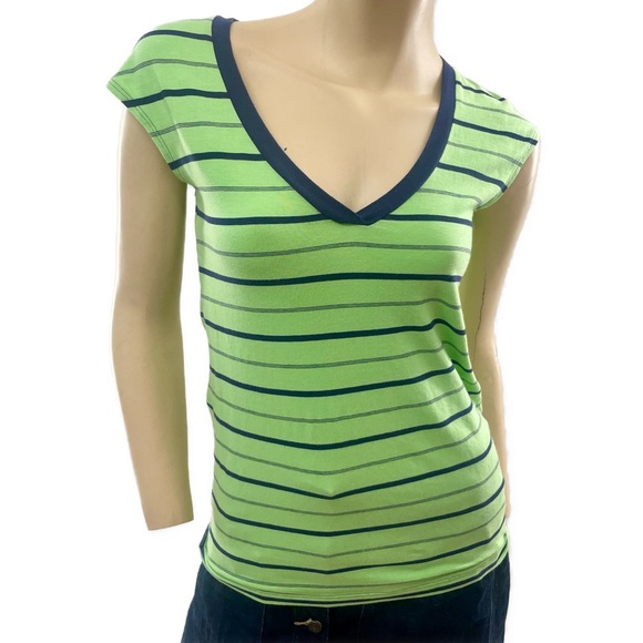Theory- bright green and blue striped v neck tank- small - Picture 1 of 12